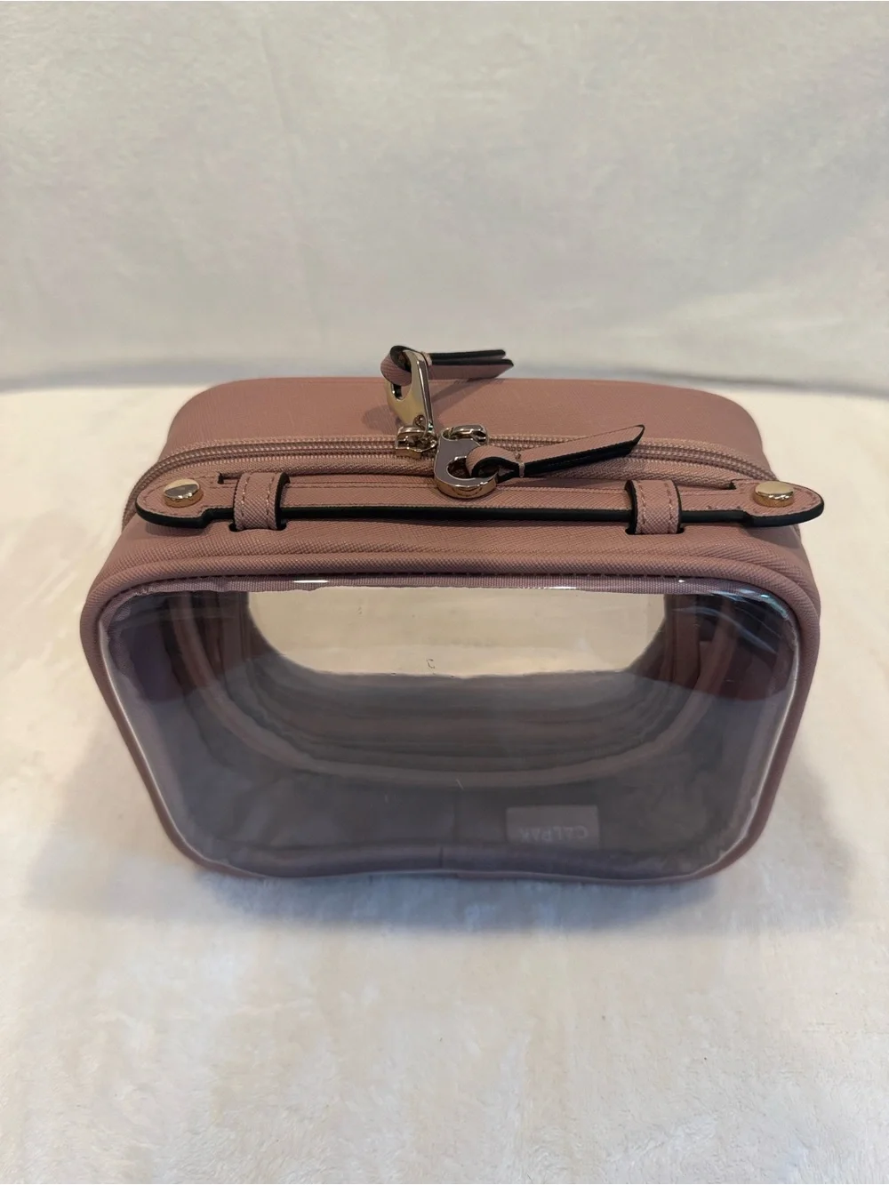 Calpak Small Clear Pink Travel Cosmetic Case in Mauve